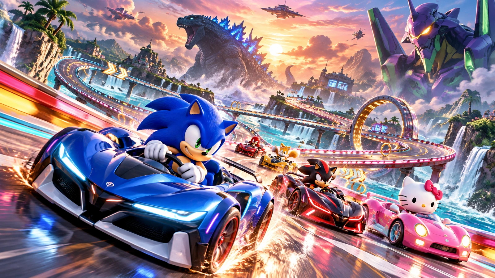 Sonic Racing: CrossWorlds تكشف Season Pass 2: Godzilla وEvangelion وHello Kitty